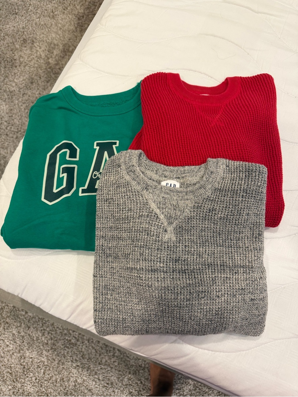 GAP Gray Knit Crewneck Sweater with Green and Red Layering Pieces